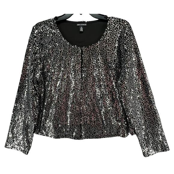 Nina Leonard Jacket Womens XL Black Sequined Cardigan Sparkle Evening Classic - Picture 2 of 16